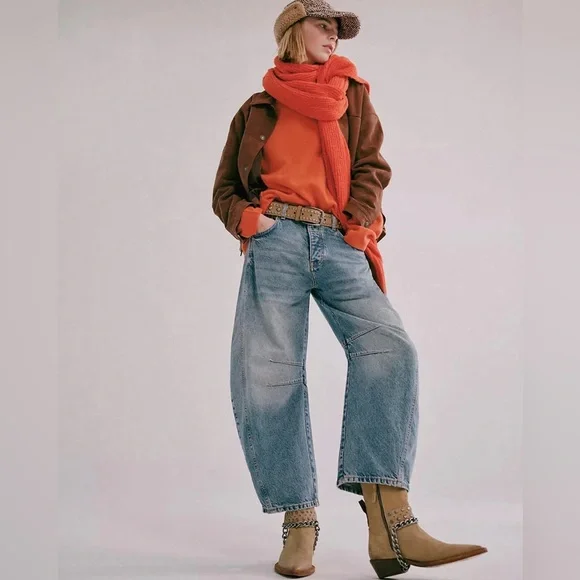 Free People We The Free Good Luck Mid-Rise Barrel Jeans ๐ฆ Size 24 ๐ฆ Like New - Picture 5 of 7